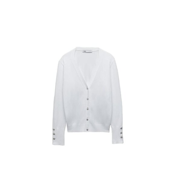 Zara Tops - ZARA KNIT CARDIGAN WITH GEM BUTTON WHITE SIZE M | 0506/012